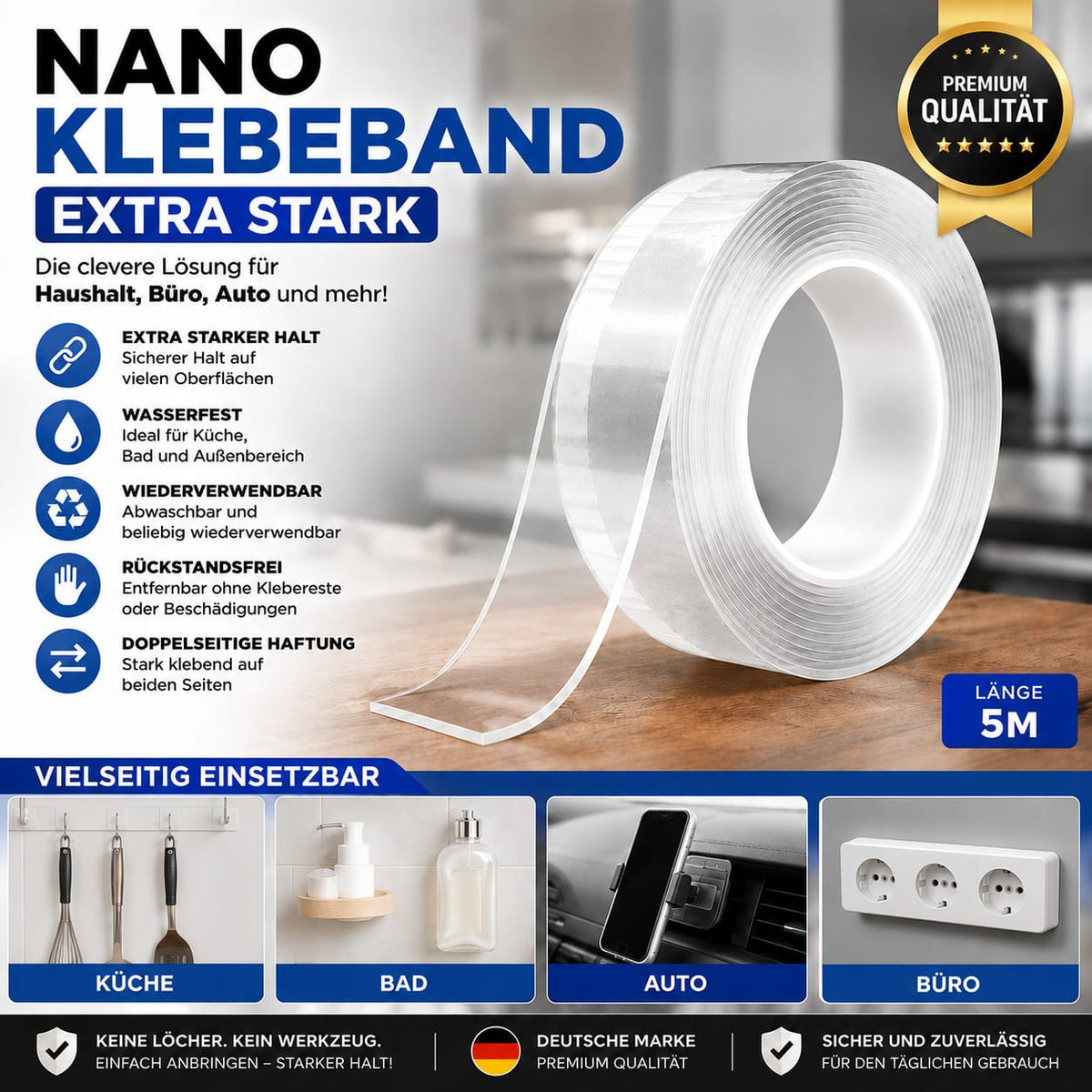 Doppelseitiges Klebeband Extra stark Transparent Nano Befestigungsband