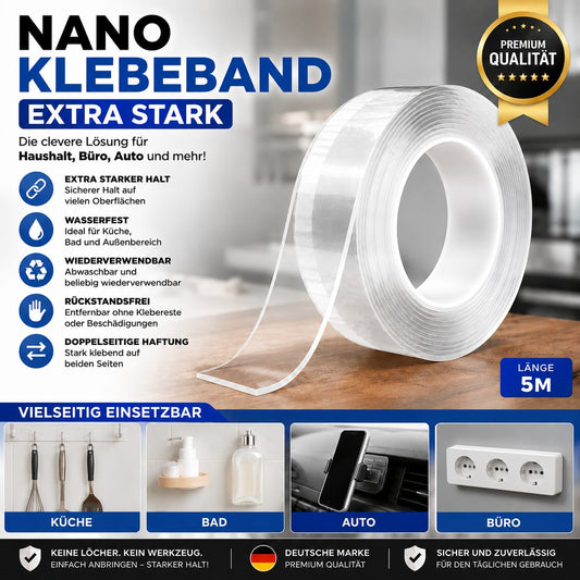 Doppelseitiges Klebeband Extra stark Transparent Nano Befestigungsband